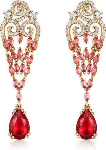 S925 فضة الياقوت الأزرق الأحمر كريستال أقراط للنساء الفتيات خمر حجر الراين استرخى أقراط متدلية زركون 14K أقراط مطلية بالذهب غرامة مجوهرات للنساء in Kuwait