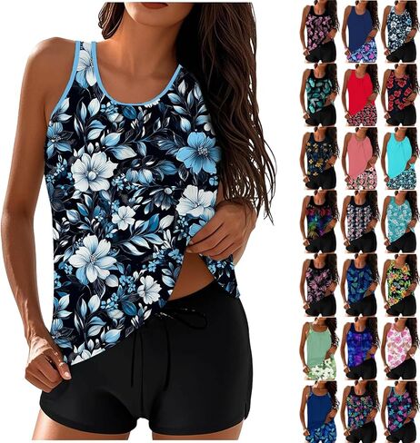 Tummy Control Tankini Swimsuits for Women 2 Piece Floral Print Modest Swim Tank Tops Blouson Bathing Suit with Shorts in Saudi Arabia