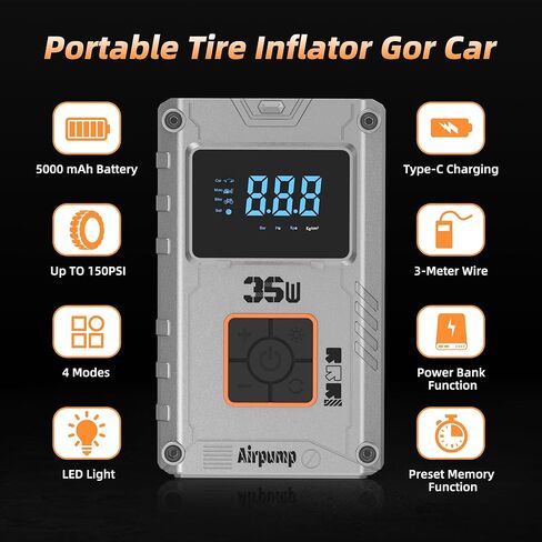 Portable Air Compressor 150 PSI, Car Tire Pump, Air Pump for Car Tires, Bike Inflator, Car Accessories for Cars, Motorcycles & Bikes in Saudi Arabia