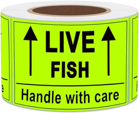 Remarkable Live Fish Stickers Shipping Labels, 2 X 3 Inch Fluorescent Green Please Handle with Care Stickers - 250 Adhesive Labels Per Roll in Saudi Arabia