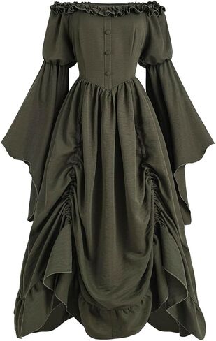 LTAKK Renaissance Dress Women Medieval Costume Gothic Steampunk Ruffled Off-Shoulder Maxi Dresses in Saudi Arabia