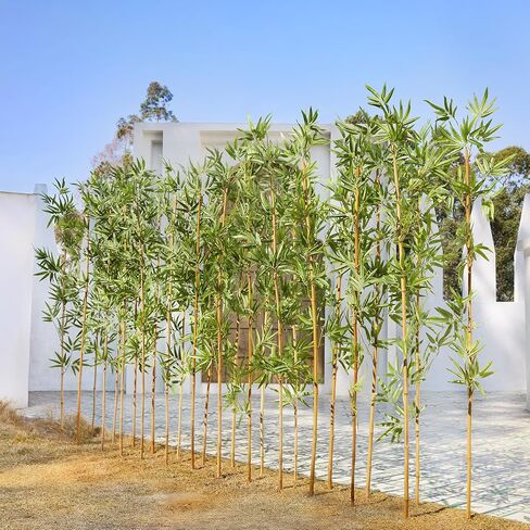 Artificial Bamboo Plant 7Ft Privacy Fence Screen - Real Bamboo Poles & UV-Resistant Faux Leaves for Indoor Outdoor, Fake Plants for Garden, Patio - Balcony Privacy Cover,Decorative Fencing 24Pcs,VN144 in Kuwait