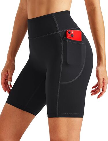 MAGCOMSEN Women's 8" Biker Shorts No Front Seam High Waisted Yoga Workout Gym Spandex Shorts with Pockets Tummy Control in Saudi Arabia