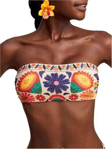 WDIRARA Women's Boho Floral Print Bandeau Bikini Top Strapless Swimsuit Tops in Saudi Arabia