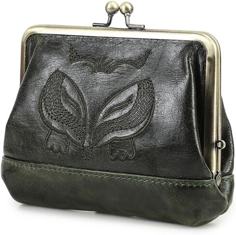 Genuine Leather Wallet Full Grain Kiss Lock Coin Purse Vintage Clasp Card Holder Small Change Purse for Women Gift Box (Turquoise Blue) in Saudi Arabia