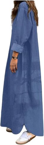 Women's Casual Wedding Guest Dress Sleeveless Denim Maxi V-Neck Loose Button Down Jean with Pockets in Saudi Arabia
