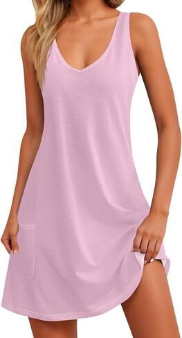 Women's 2026 Beach Swimsuit Cover Up V-Neck Sundress Sleeveless Loose Tank Boho with Pockets Casual in Saudi Arabia