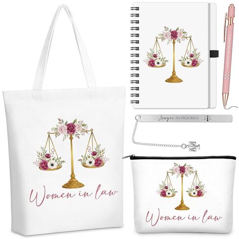 5 قطع من هدية عيد الحب للمحامي للنساء، أساسيات المحامي، موازين الأزهار للعدالة، دفتر المحامي قيد التقدم، إشارة مرجعية للنساء في القانون، حقيبة مكياج، هدية التخرج للمحامي القانوني ودراسة البار in Kuwait