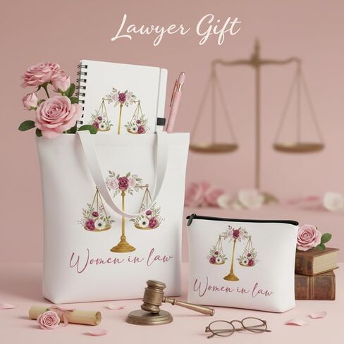 5 قطع من هدية عيد الحب للمحامي للنساء، أساسيات المحامي، موازين الأزهار للعدالة، دفتر المحامي قيد التقدم، إشارة مرجعية للنساء في القانون، حقيبة مكياج، هدية التخرج للمحامي القانوني ودراسة البار in Kuwait