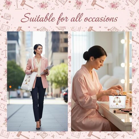 5 قطع من هدية عيد الحب للمحامي للنساء، أساسيات المحامي، موازين الأزهار للعدالة، دفتر المحامي قيد التقدم، إشارة مرجعية للنساء في القانون، حقيبة مكياج، هدية التخرج للمحامي القانوني ودراسة البار in Kuwait