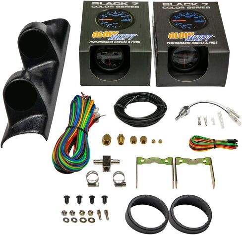 حزمة قياس GlowShift متوافقة مع Ford F-Series F-250 F-350 1987-1997 - أسود 7 ألوان 35 رطل لكل بوصة مربعة ومقاييس درجة حرارة ناقل الحركة - جراب عمود مزدوج أسود in Saudi Arabia
