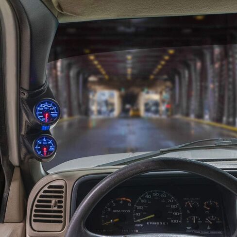 حزمة قياس GlowShift متوافقة مع Ford F-Series F-250 F-350 1987-1997 - أسود 7 ألوان 35 رطل لكل بوصة مربعة ومقاييس درجة حرارة ناقل الحركة - جراب عمود مزدوج أسود in Saudi Arabia