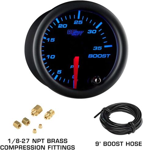 حزمة قياس GlowShift متوافقة مع Ford F-Series F-250 F-350 1987-1997 - أسود 7 ألوان 35 رطل لكل بوصة مربعة ومقاييس درجة حرارة ناقل الحركة - جراب عمود مزدوج أسود in Saudi Arabia