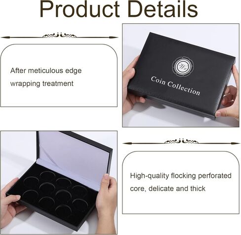 Coin Display Case PU Black Velvet Display Coin Box 45mm Challenge Coin Storage Presentation Box for Commemorative Coins Medals, 10 Slots in Saudi Arabia