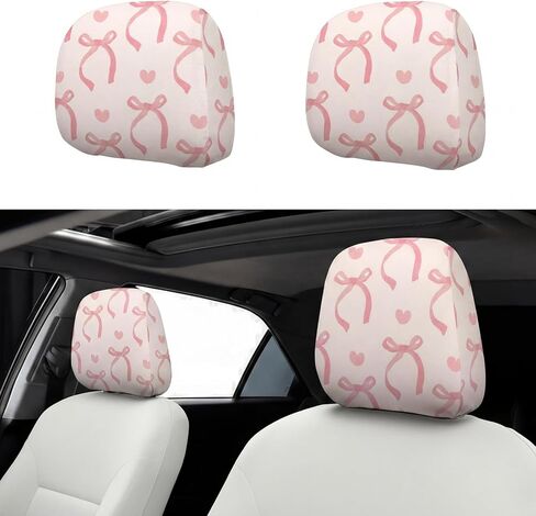Chumia 2 Pcs Pink Headrest Cover for Cars, Printed Cute Bow Seat Head Rest Cover, Breathable Car Accessories, Elastic Washable Headrest Protector Fit to Suvs, Trucks, Vehicles, and Autos in Saudi Arabia