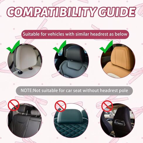 Chumia 2 Pcs Pink Headrest Cover for Cars, Printed Cute Bow Seat Head Rest Cover, Breathable Car Accessories, Elastic Washable Headrest Protector Fit to Suvs, Trucks, Vehicles, and Autos in Saudi Arabia