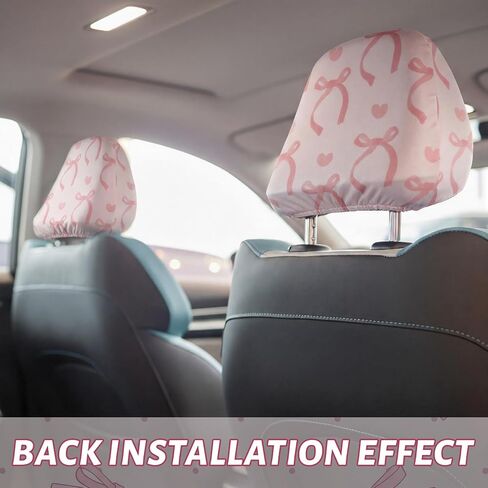 Chumia 2 Pcs Pink Headrest Cover for Cars, Printed Cute Bow Seat Head Rest Cover, Breathable Car Accessories, Elastic Washable Headrest Protector Fit to Suvs, Trucks, Vehicles, and Autos in Saudi Arabia