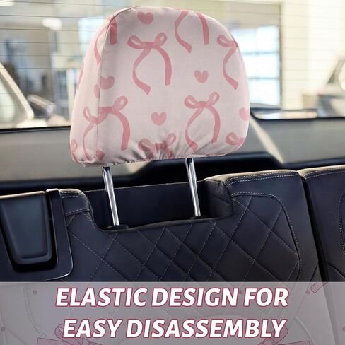 Chumia 2 Pcs Pink Headrest Cover for Cars, Printed Cute Bow Seat Head Rest Cover, Breathable Car Accessories, Elastic Washable Headrest Protector Fit to Suvs, Trucks, Vehicles, and Autos in Saudi Arabia