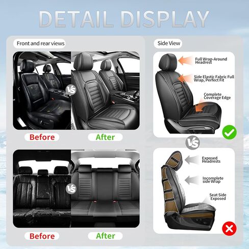 أغطية مقاعد السيارة المصنوعة من الجلد الفاخر من Fit Tucson متوافقة مع Hyundai Tucson 2010-2024 2026، مسامية، مقاومة للتآكل، متوافقة مع الوسائد الهوائية، حماية من جميع الأحوال الجوية وتغطية كاملة، مجموعة كاملة باللون الأسود in Kuwait