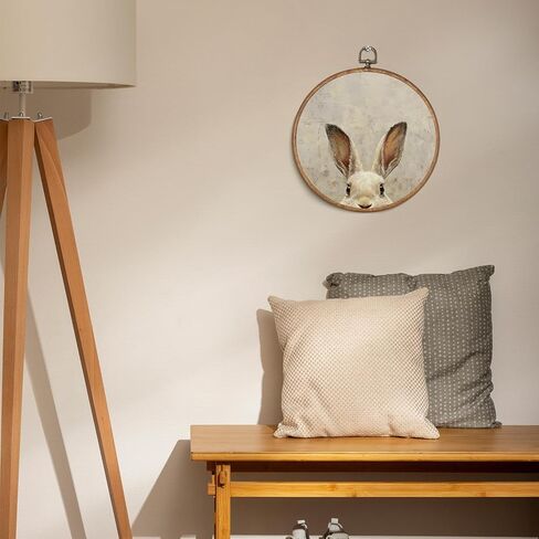 uniro Vintage Easter Bunny Framed Wall Art, Neutral Rabbit Round Wall Hanging Decor, Rustic Easter Décor Cute Rabbit Nursery Animal Artwork Art Prints for Kids Room, Living Room, Bedroom or Festive Spaces, 10x10 Inch in Saudi Arabia