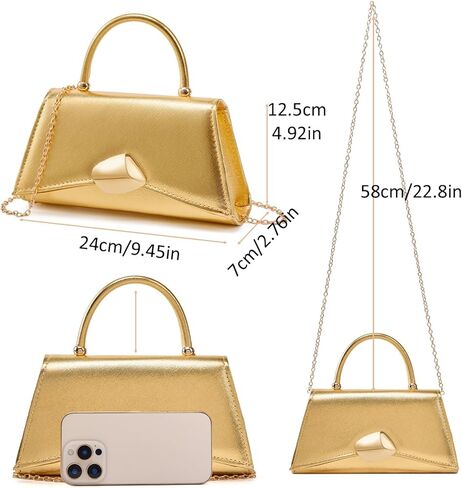 Women's Evening Handbag PU Leather Top Handle Clutch Purse with Gold Metal Clasp for Party Prom Wedding Cocktail in Saudi Arabia
