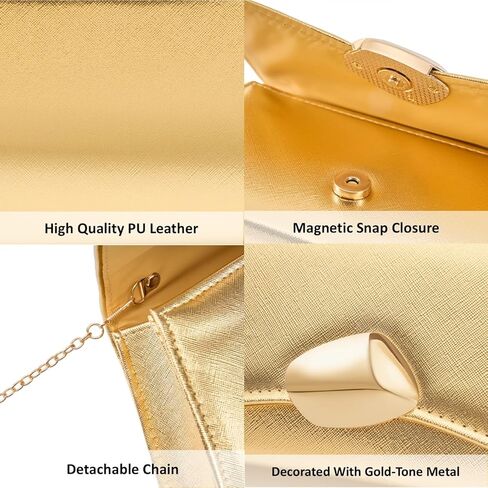 Women's Evening Handbag PU Leather Top Handle Clutch Purse with Gold Metal Clasp for Party Prom Wedding Cocktail in Saudi Arabia