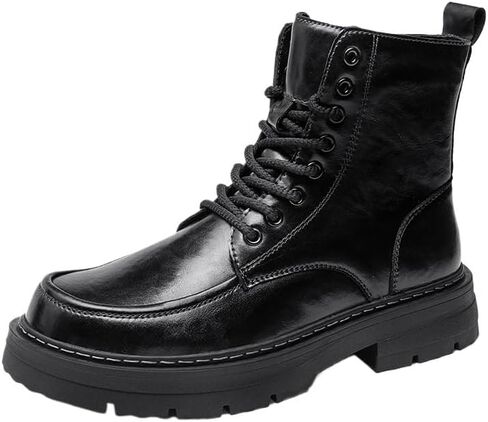 Men's Casual Leather Boots High-top work Shoes Thick-soled Lace-up Versatile Comfortable Breathable Non-slip wear-resistant Oxford Shoes for Men in Kuwait