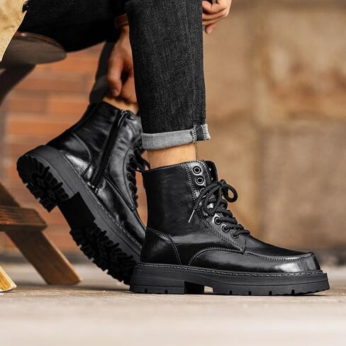 Men's Casual Leather Boots High-top work Shoes Thick-soled Lace-up Versatile Comfortable Breathable Non-slip wear-resistant Oxford Shoes for Men in Kuwait