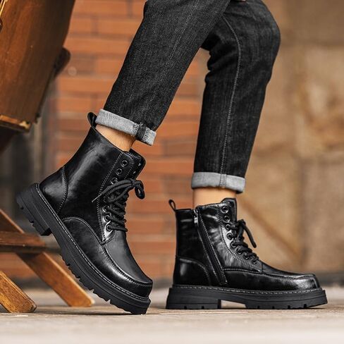 Men's Casual Leather Boots High-top work Shoes Thick-soled Lace-up Versatile Comfortable Breathable Non-slip wear-resistant Oxford Shoes for Men in Kuwait