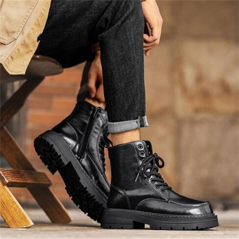 Men's Casual Leather Boots High-top work Shoes Thick-soled Lace-up Versatile Comfortable Breathable Non-slip wear-resistant Oxford Shoes for Men in Kuwait
