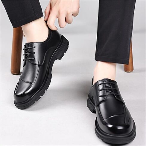 Men's Leather Shoes Casual Shoes Business Commuting Shoes Round Toe Lace-up Row Hand-Stitched Rubber Sole Non-Slip Skin-Friendly Lining Everyday Wear in Kuwait