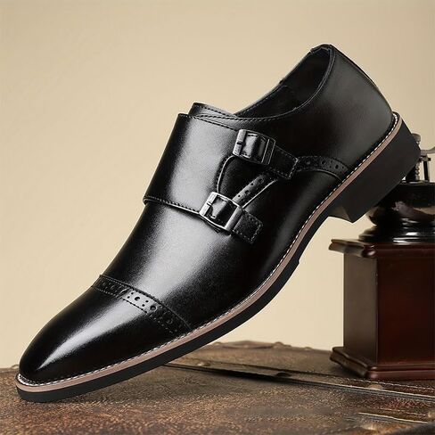 Men's Fashionable Metal Buckle Business Dress Shoes Low-top Pointed Toe Oxford Shoes for Wedding Party Work Men Versatile Comfortable Shoes in Saudi Arabia