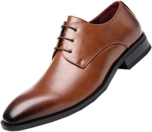 Men's Business Casual Formal Gentleman Lace-up Colored Leather Shoes Professional Wear Pointed Toe Low-top Shoes Suitable for Office in Kuwait