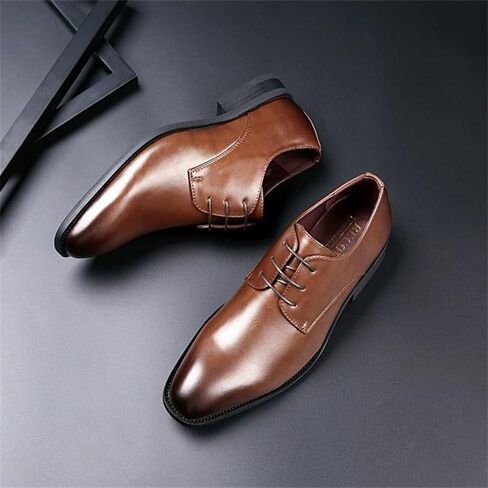 Men's Business Casual Formal Gentleman Lace-up Colored Leather Shoes Professional Wear Pointed Toe Low-top Shoes Suitable for Office in Kuwait
