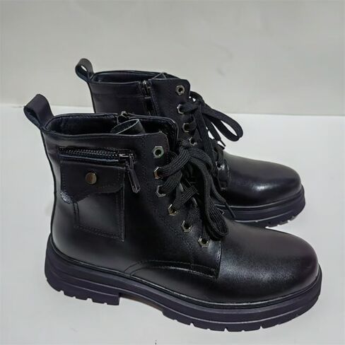 Men's High-top Leather Boots British Rubber Shoes Round-Toed Thick-Soled Lace-up Comfortable Breathable wear-Resistant Warm Shoes for Men in Kuwait