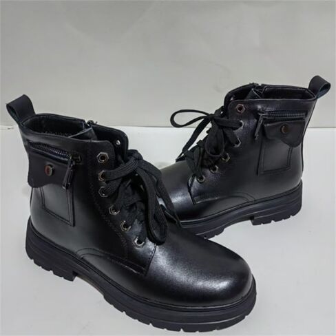 Men's High-top Leather Boots British Rubber Shoes Round-Toed Thick-Soled Lace-up Comfortable Breathable wear-Resistant Warm Shoes for Men in Kuwait