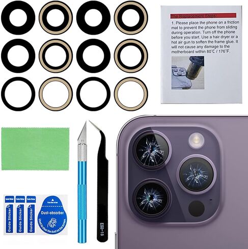 قطعتان من قطع غيار زجاج عدسة الكاميرا الخلفية OEM لهاتف iPhone 14 Pro وiPhone 14 Pro Max مع مجموعة أدوات إصلاح in Kuwait