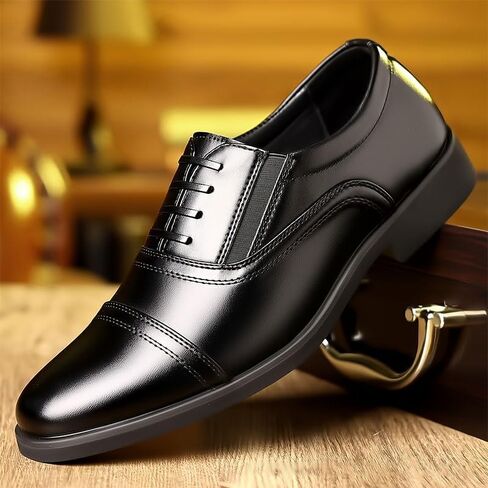 Men's Black Spliced ​​Business Dress Shoes Comfortable Lace-up Round-Toe Oxford Shoes Men Low-top Shiny Shoes for Wedding Party Work in Saudi Arabia
