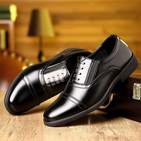 Men's Black Spliced ​​Business Dress Shoes Comfortable Lace-up Round-Toe Oxford Shoes Men Low-top Shiny Shoes for Wedding Party Work in Saudi Arabia