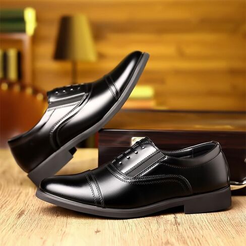 Men's Black Spliced ​​Business Dress Shoes Comfortable Lace-up Round-Toe Oxford Shoes Men Low-top Shiny Shoes for Wedding Party Work in Saudi Arabia