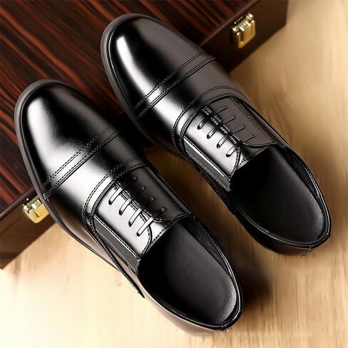 Men's Black Spliced ​​Business Dress Shoes Comfortable Lace-up Round-Toe Oxford Shoes Men Low-top Shiny Shoes for Wedding Party Work in Saudi Arabia