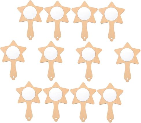 HOMSFOU 12Pcs DIY Wooden Handheld Mirrors for Kids Unfinished Craft Mirrors for Painting Blank Wooden Makeup for Classroom Activities and Creative Projects in Saudi Arabia