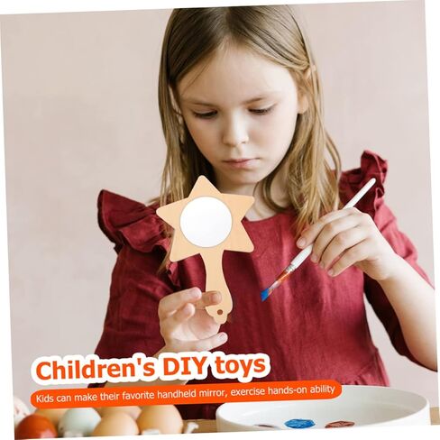 HOMSFOU 12Pcs DIY Wooden Handheld Mirrors for Kids Unfinished Craft Mirrors for Painting Blank Wooden Makeup for Classroom Activities and Creative Projects in Saudi Arabia