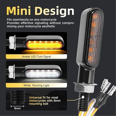 إشارات الانعطاف LED للدراجات النارية، وماض صغير، أمامي خلفي، أضواء بيضاء كهرمانية متتابعة، مؤشرات عالمية متوافقة مع هارلي هوندا ياماها سوزوكي تريومف كروزر تورينغ in Kuwait