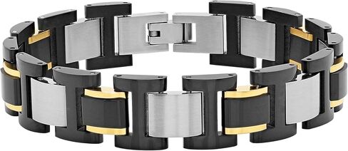 Stainless Steel Black and Yellow Finish Link Bracelet - 8.5 Inches Hypoallergenic, Robust in Saudi Arabia