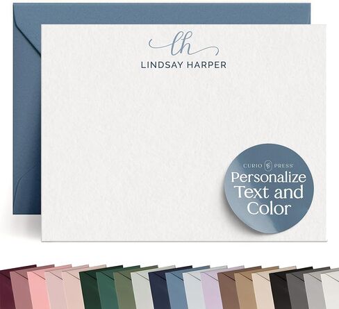 Personalized Stationery for Women & Men, Thin Bordered Flat Card with Custom Note Cards Initials, Personalized Note Cards with Envelopes Thank You Stationery Custom Card - Classic Monogram Flat in Saudi Arabia