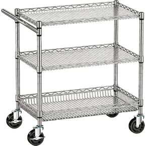 Heavy Duty Rolling Utility Metal Carts with Wheels 1050lbs Steel Wire Cart with Storage Commercial Grade Trolley with Handle Bar&Shelf Liner for Kitchen Living Room Laundry Grocery in Saudi Arabia