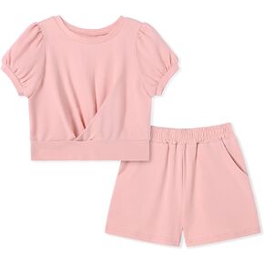 SANMIO Toddler Girl Clothes 2026 Summer 2 Piece Outfits Short Puff Sleeves T-Shirt and Shorts Clothing Set Size 4-10 Years in Kuwait