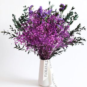 Purple Dried Flower Bouquet (No Vase) | 17'' Mini Floral Arrangement with Baby's Breath, Forget-Me-Not & More Natural Dried Flowers – Home Wedding Decor Centerpiece in Saudi Arabia
