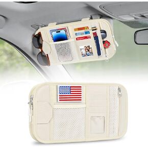 HUANLANG منظم حاجب الشمس للسيارة، ملحقات السيارة التكتيكية مع حقيبة تخزين بسحاب، جيب كم للبطاقات بمشبك نظارات، منظم حاجب متعدد الجيوب يناسب معظم السيارات وسيارات الدفع الرباعي والشاحنات in Kuwait
